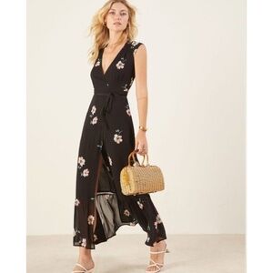 NWT Reformation haven floral printed black dress